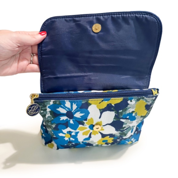 NEW ESTEE LAUDER Vtg Blue Yellow White Flowers Zipper Travel Makeup Cosmetic Bag - Picture 4 of 8